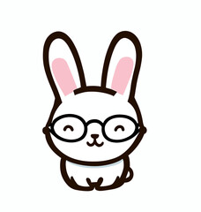 cute little bunny with glasses vector art logo