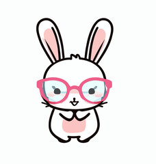 cute little bunny with glasses vector art logo