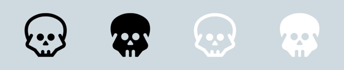 Skull icon set in black and white. Skeleton signs vector illustration.