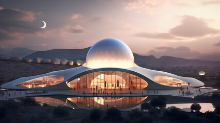 Obraz premium Revolutionary Mosque Architecture: A revolutionary mosque design that challenges traditional architectural norms and creates a new vision for Islamic space.