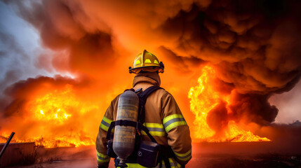 Firefighter and fire. Generative AI