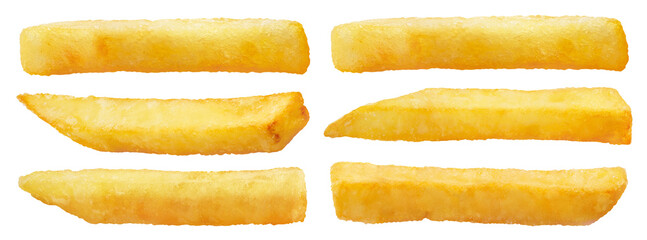 Collection of delicious french potato fries, cut out