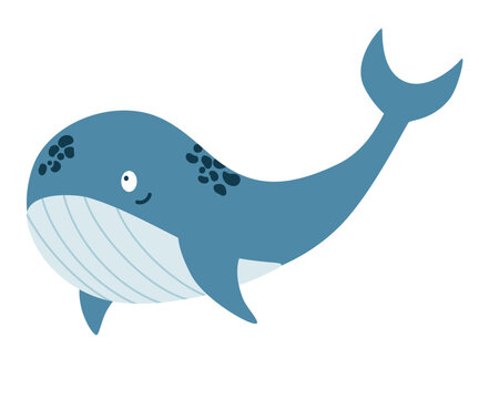 Whale. Sea Animal Floating Underwater. Perfect for children clothes design, banner, card. Cute kid's cartoon vector illustration in flat style.