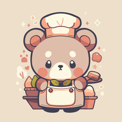 Cute cartoon bear character with a hat and apron.