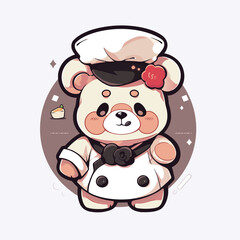 A cartoon bear with a hat and a bow on it.