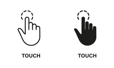 Touch Gesture, Hand Cursor for Computer Mouse Line and Silhouette Icon Set. Swipe, Click, Tap, Press, Point Sign Collection on White Background. Pointer Finger Pictogram. Isolated Vector Illustration