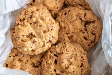 Caprichos de Santiago. Almond cookies, sugar and eggs. Concept of gastronomy. in your box