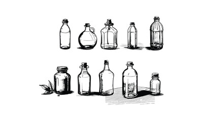 Ten style Glass Bottle Vector, vintage essential oils bottles vector, essential oils bottles, Medicine bottles vector.