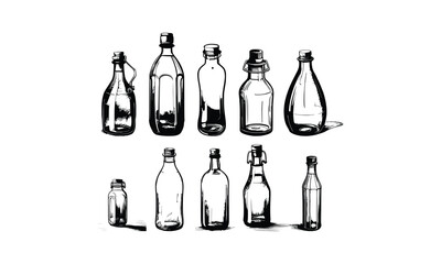 Fototapeta premium Ten style Glass Bottle Vector, vintage essential oils bottles vector, essential oils bottles, Medicine bottles vector.