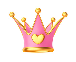 Gold and pink princess crown with heart isolated on white. Clipping path included
