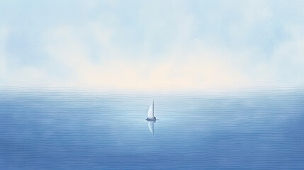 Fototapeta premium minimalist abstract illustration of a lone sailboat in wavy blue sea with ethereal dreamscapes art style, generative AI