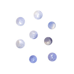 Watercolor illustration of light blue and blue air bubbles highlighted on a white background. Round transparent balls made of air. Suitable for packaging design of soap, shampoo, cosmetics, postcards