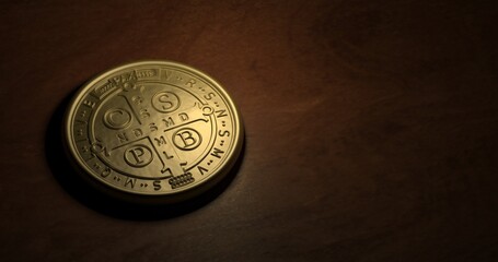 Medal of St. Benedict, the patron saint of Europe - 3D Illustration