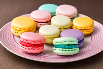 Obraz premium colorful macaroons on a plate, AI