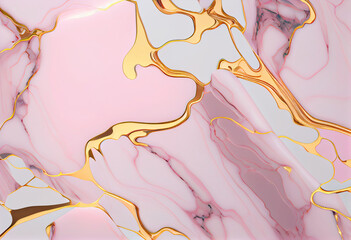 A pink and gold marble background with varying gold outlines. Generative AI