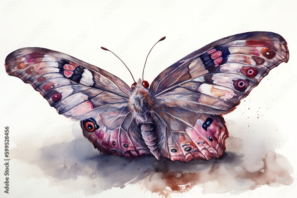 Poster a picture of a butterfly superimposed on a plain white backdrop generative ai