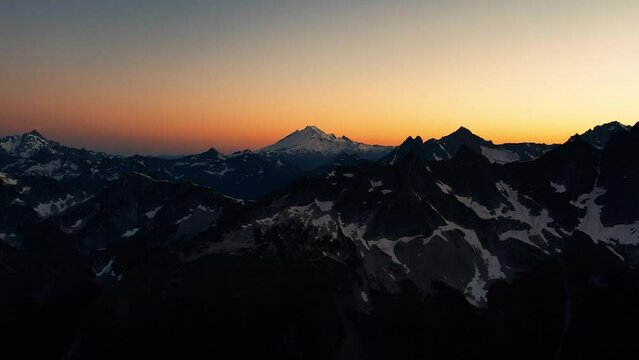 Drone footage of Mt Baker at Sunset from British Columbia, Canada