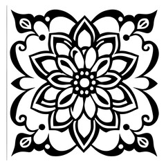 Flower clipart vector design black and white