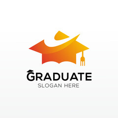 Graduate hat and fast logo design vector