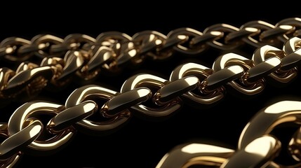 Golden chain isolated on black background. Close up