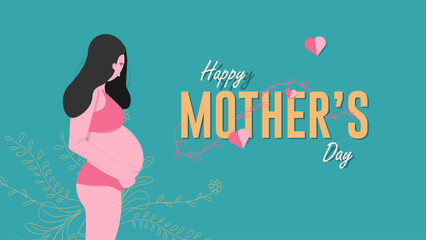 Happy mothers Day Mom with a flower line art celebration of the Mother's Day concept. Poster web banner design vector illustration.