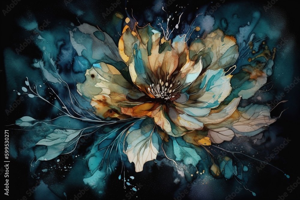 Poster an artwork of a flower with a dark backdrop and no text. generative ai
