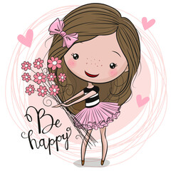 Cartoon Girl in a pink scirt with flowers