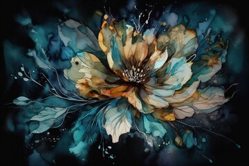 Obraz na płótnie Canvas an artwork of a flower with a dark backdrop and no text. Generative AI