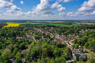 aerial view on the village of Barbizon in Seine et Marne - obrazy, fototapety, plakaty