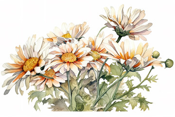 transvaal daisy flower watercolor illustration, can be used as greeting card, invitation card for wedding, birthday and other holiday, white background