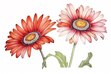 transvaal daisy flower watercolor illustration, can be used as greeting card, invitation card for wedding, birthday and other holiday, white background