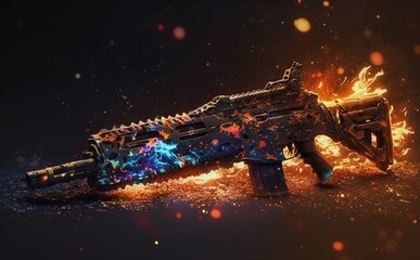 Boom of futuristic weapons. Game or comic colorful weapon