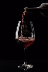 Naklejka na ściany i meble Wineglass with wine pouring from bottle - Generative AI