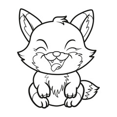 Little cute happy fox. Illustration on transparent background for coloring book
