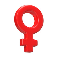 Red female sex symbol 3d icon. 3d rendering gender woman symbol illustration isolated transparent png background