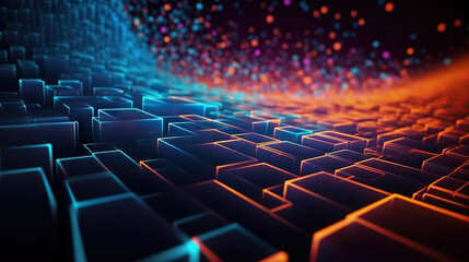 Fototapeta premium Modern digital abstract 3D background. Can be used in the description of network abilities, technological processes, digital storages, science, education, etc. Copy space. Based on Generative AI