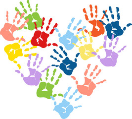 colored hands in the shape of a heart