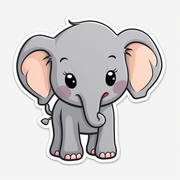 A joyful chibi Elephant sticker with a white background, baby elephant cartoon sticker, Generative AI