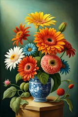 Gerbera daisy flower arrangement in a stylish vase, Generative AI