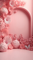 Blurred Flower Arch Background for Product Displays and Portraits, Generative AI technology.