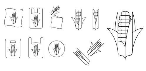 corn fiber fabric line icon set corn-based plastic illustration sustainable material