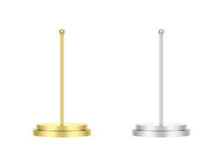 Metallic Table Flag Pole Gold and Silver Color 3d Vector Illustration