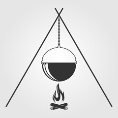 Pot on the fire silhouette. Vector illustration
