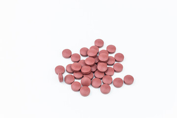 Pills isolated on white background. Close up of medical pills.