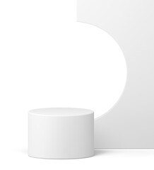 Realistic cylinder podium white display with modern curved wall background