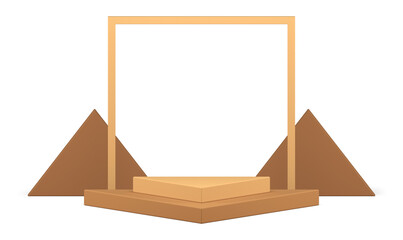 Realistic 3d podium with brown geometric minimalist triangle shape