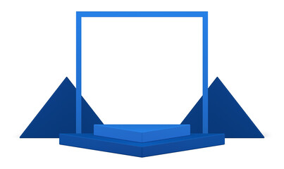 Realistic 3d podium with blue geometric minimalist triangle shape