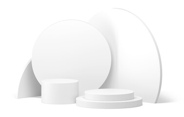 Realistic 3d podium white minimal geometric pedestal for advertising