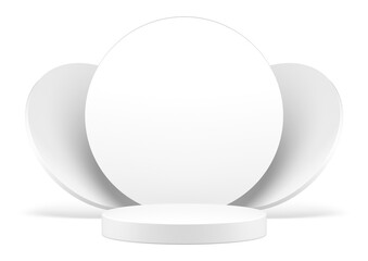 Realistic white 3d podium cylinder stage circle wall for feminine product presentation