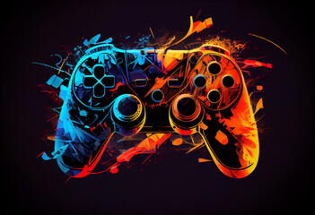 Video game gaming controller night with grunge background